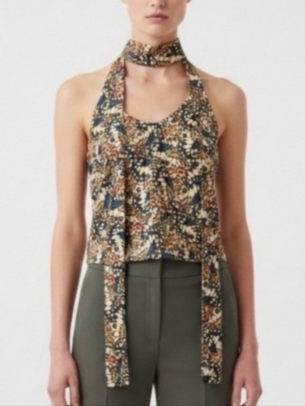 Wildfang Floral Halter Tie-Neck Camisole in Navy, Tan, Rust
